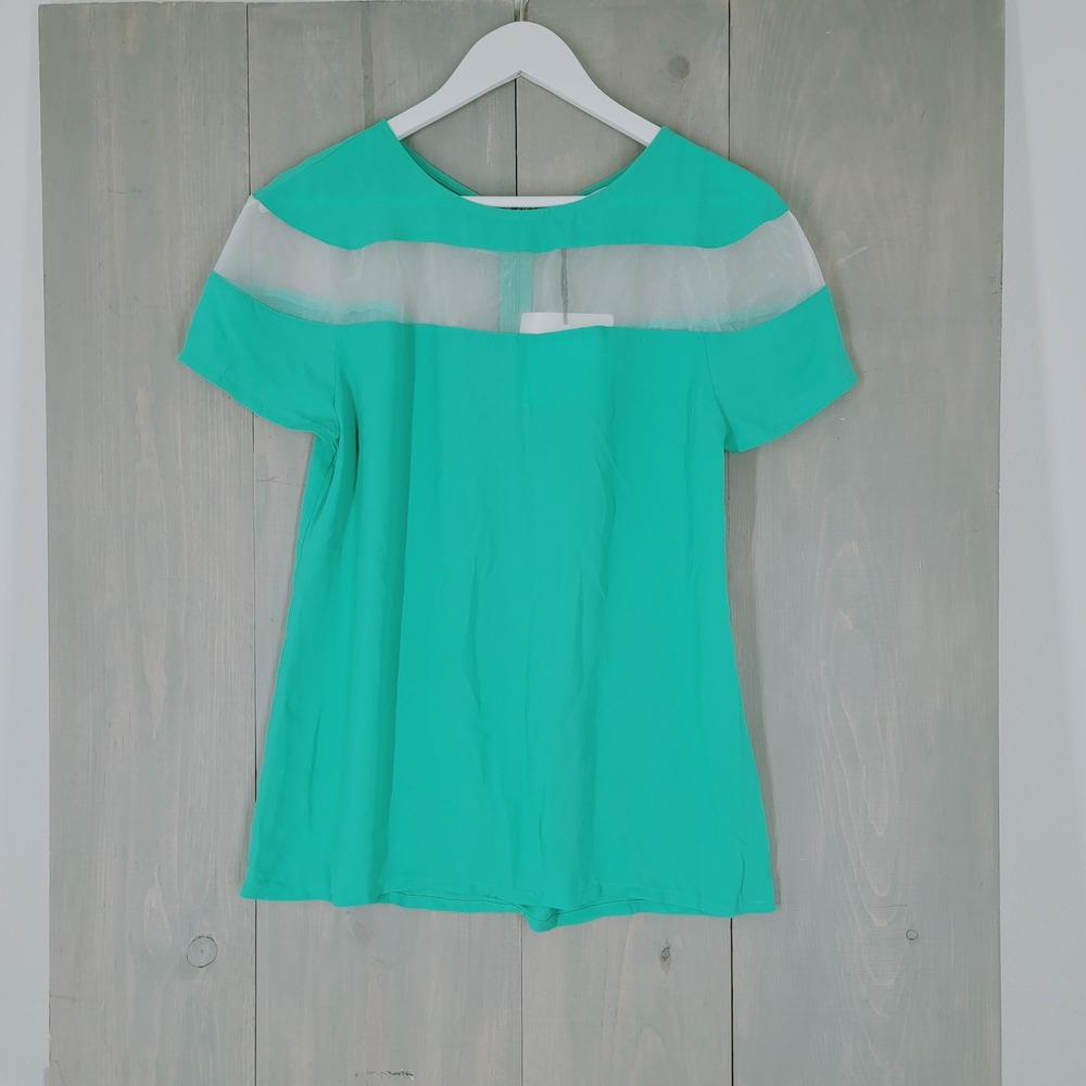 Lumier By Bariano Sheer Mesh Blouse Parallel Universe Top‎  Women L Aqua Green